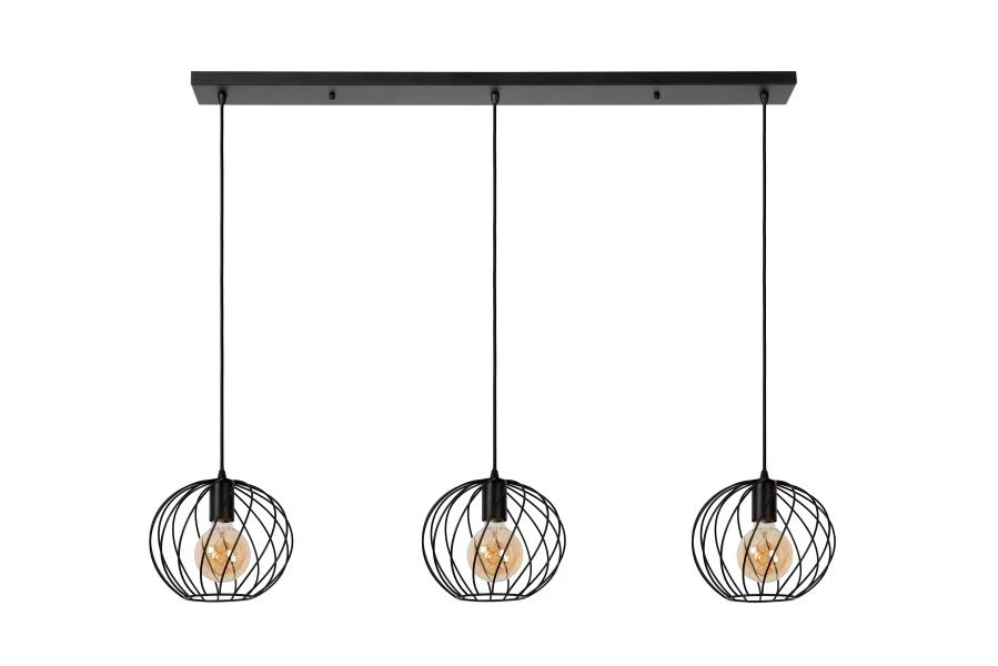 Lucide DANZA - Pendant light - 3xE27 - Black - turned off